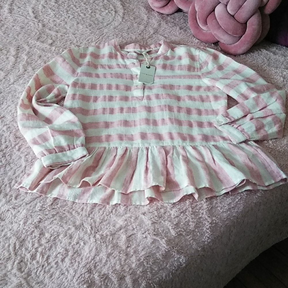 LUCKY Brand Pink Striped Ruffled Top